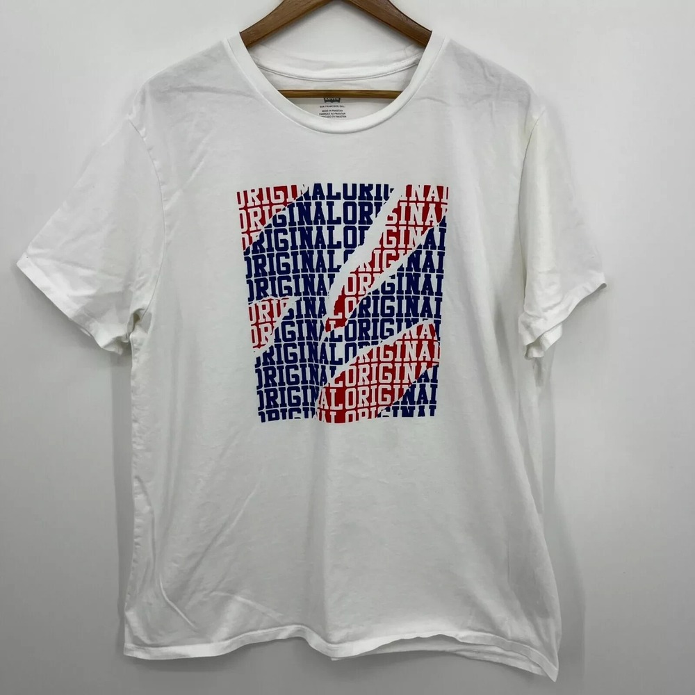 Levis Mens Size 3XL White Original Graphic Print Cotton T-Shirt